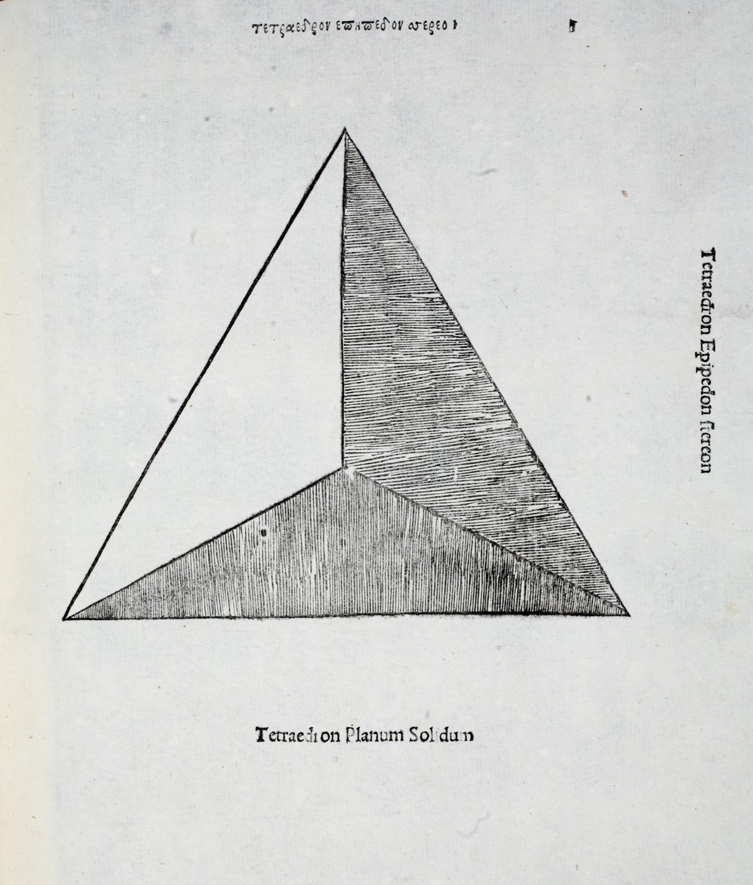 solid plan tetraedron, illustration från "Divine Proportion" av Luca Pacioli (c.1445-1517), ursprungligen pub. Venedig, 1509 av Leonardo da Vinci
