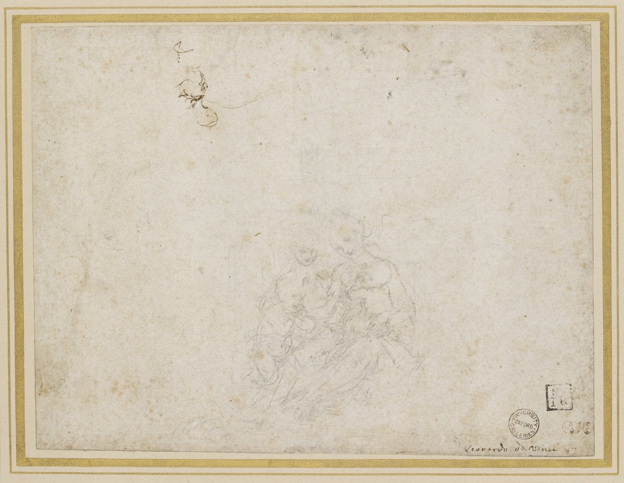 The Virgin and Child Adored (ledpunkt över fördjupningar med pennan på benvitt papper) av Leonardo da Vinci