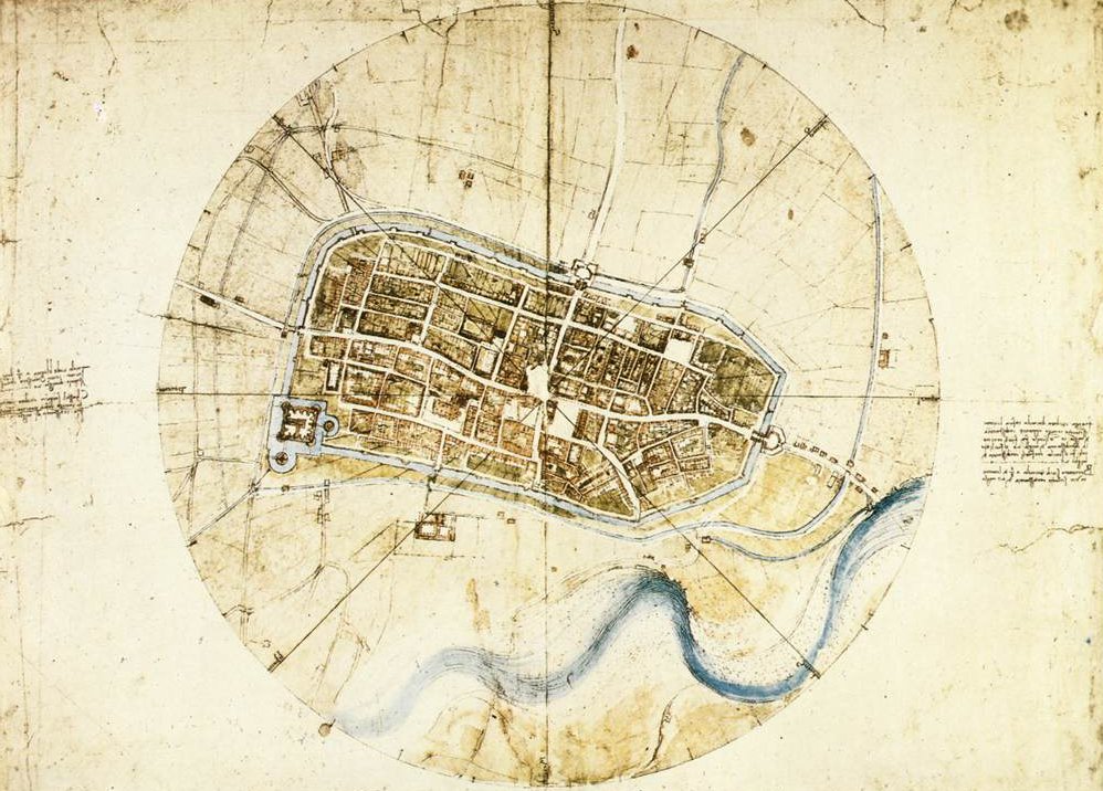 Town plan of Imola av Leonardo da Vinci