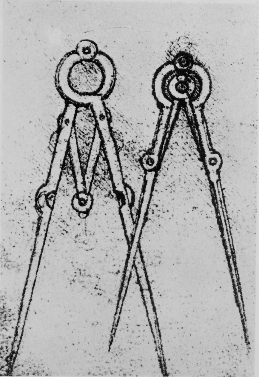 Två typer av kompasser med justerbar öppning, fol. 108v från Paris manuskript H, 1493-4. av Leonardo da Vinci