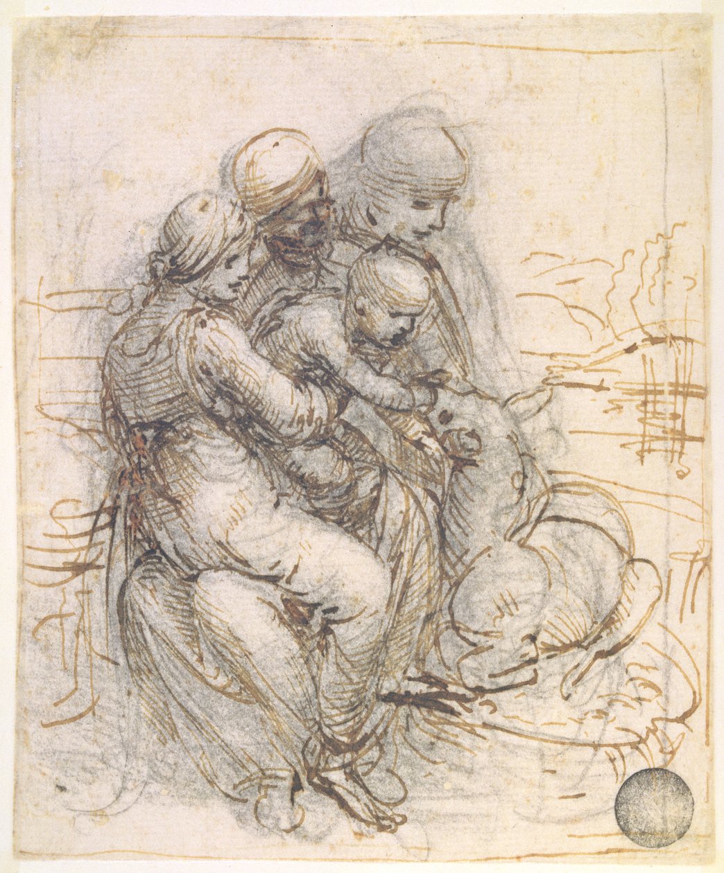 Jungfru och barn med St. Anne, ca 1501-10 (penna och bläck på papper) av Leonardo da Vinci