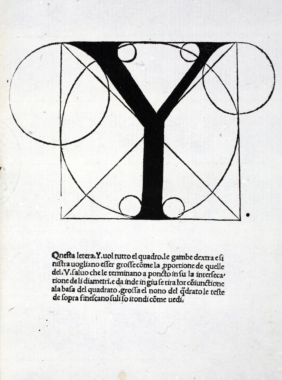 Y, illustration från "Divina Proportione" av Luca Pacioli (c.1445-1517), ursprungligen pub. Venedig, 1509 av Leonardo da Vinci