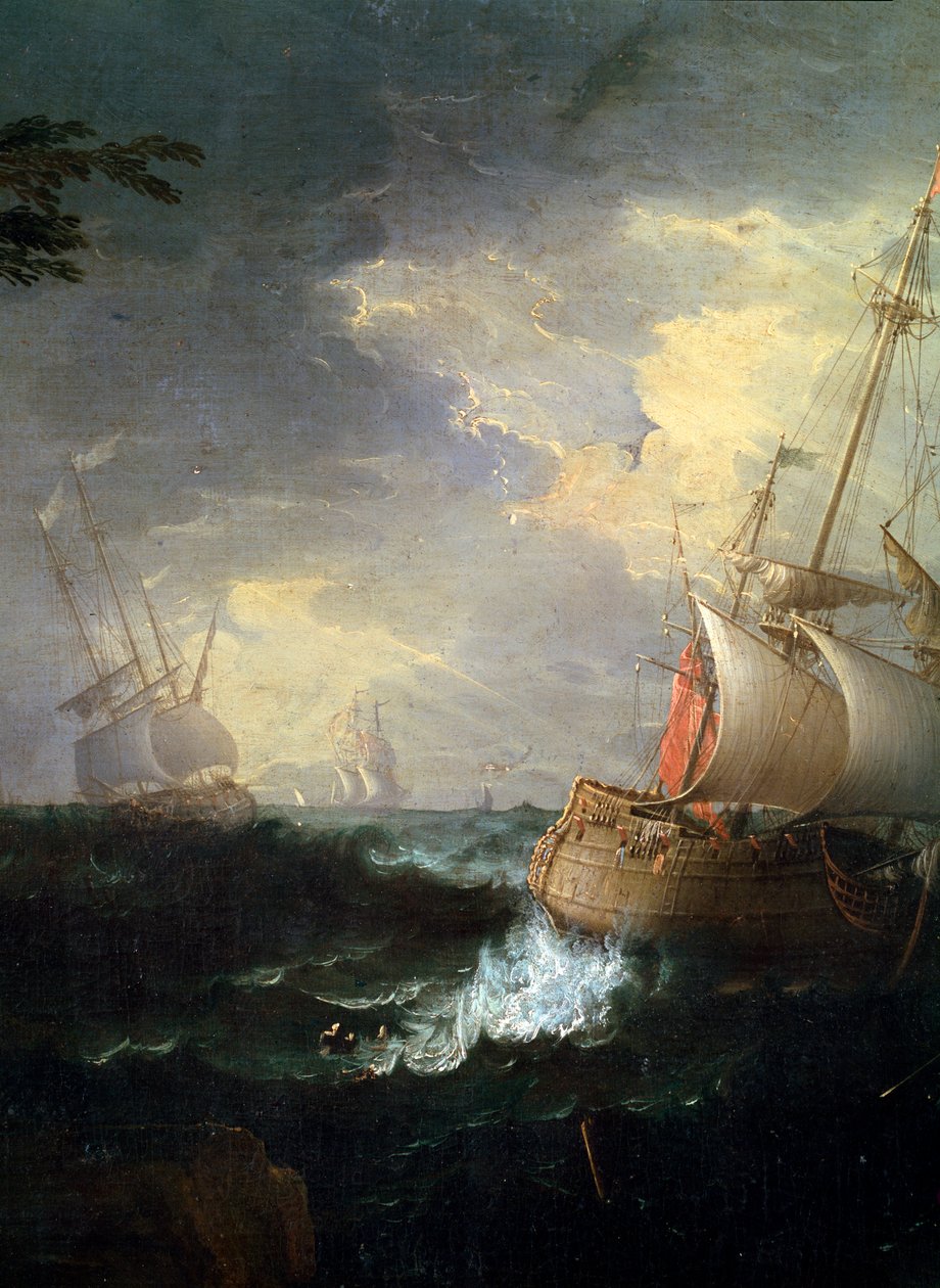 Stormigt hav, c1700-1750. Detalj. av Leonardo Coccorante