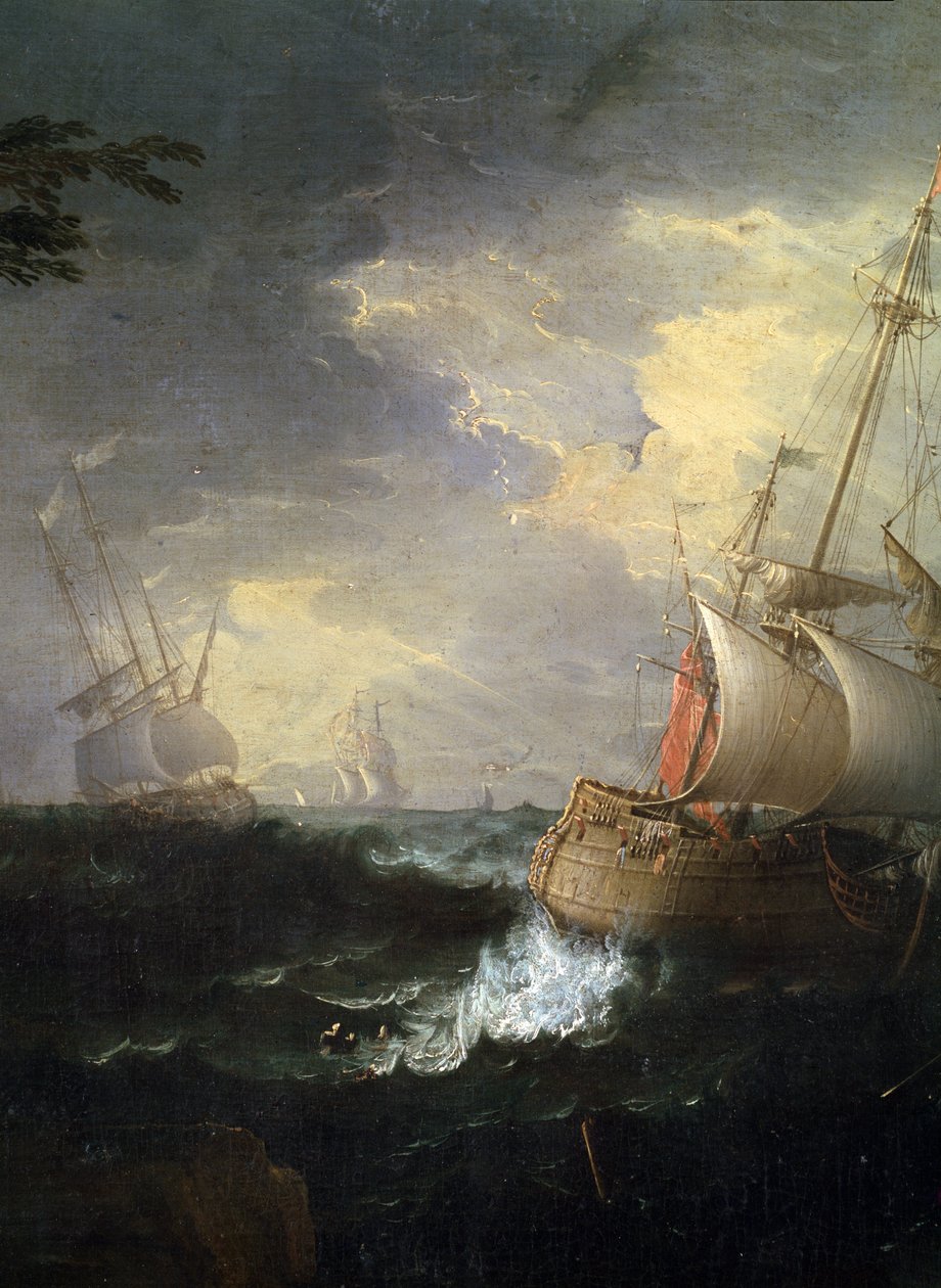 ""tempete en mer"" (Stormigt hav) Detalj. Peinture de Leonardo Coccorante (1680-1750) 18eme siecle Musee des Beaux Arts de Mikalojus Konstantinas Ciurlionis, Kaunas, Litauen av Leonardo Coccorante