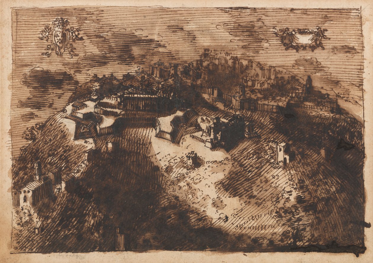 En befäst stad (recto); En geometrisk design (verso) av Leonardo Scaglia
