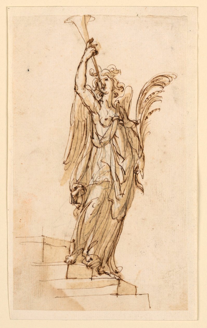 Design för skulptur: Angel Blowing Trumpet av Leonardo Scaglia