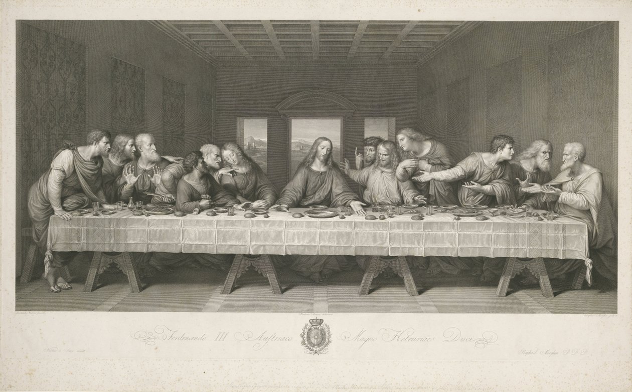 Nattvarden, tecknad av Teodoro Matteini, graverad av Raphael Morghen (gravyr) av Leonardo da (after) Vinci