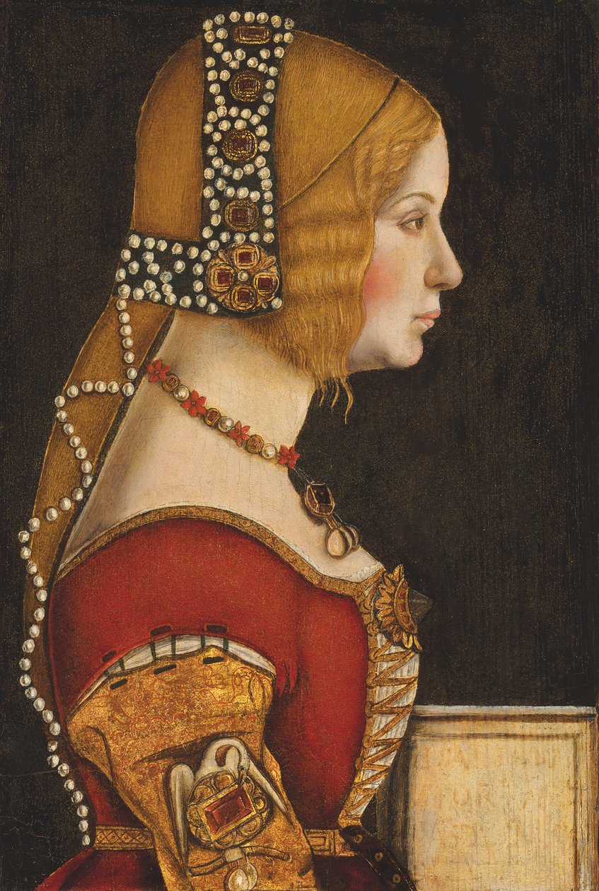 Porträtt av Isabella av Aragonien, hertiginna av Milano (1470-1524), i halvfigur, i profil till höger (olja på pannå) av Leonardo da (circle of) Vinci