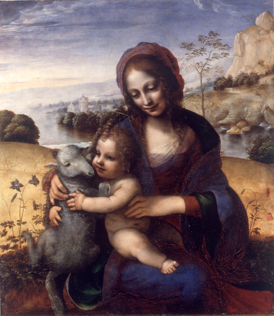 Madonna och barn med ett lamm av Leonardo da (manner of) Vinci