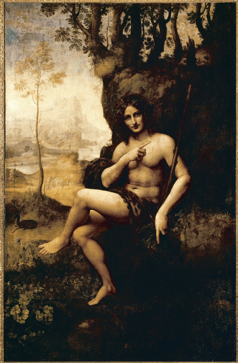 Bacchus (olja transponerad på duk av Leonardo da (studio of) Vinci