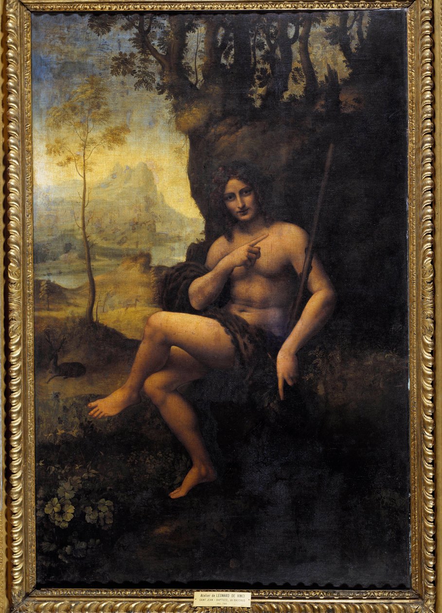 Bacchus målning från verkstaden av Leonard de Vinci (Leonardo) (1452-1519) av Leonardo da (studio of) Vinci