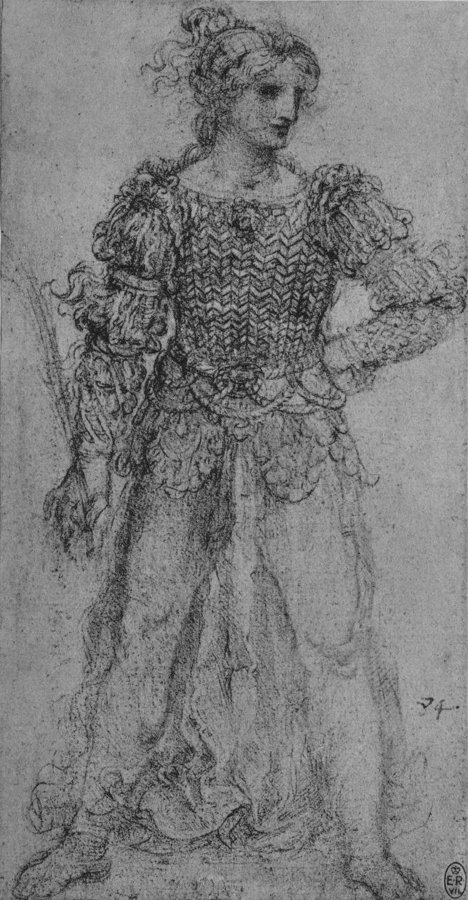 En kvinna som bär ett livstycke av sammanflätade band, c1480 1945 av Leonardo da Vinci