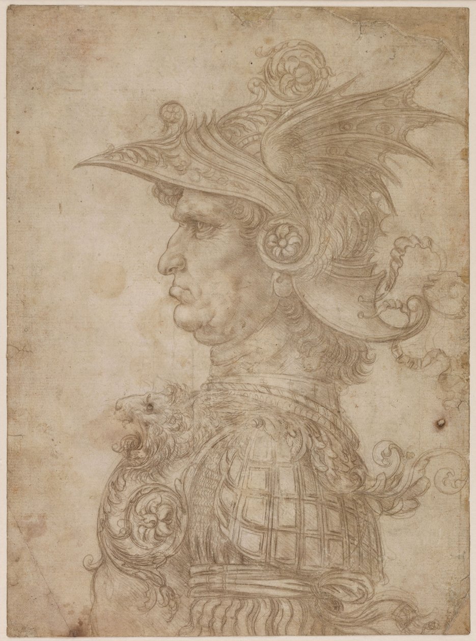 En byst av en krigare i profil till vänster, 1475-1480. av Leonardo da Vinci