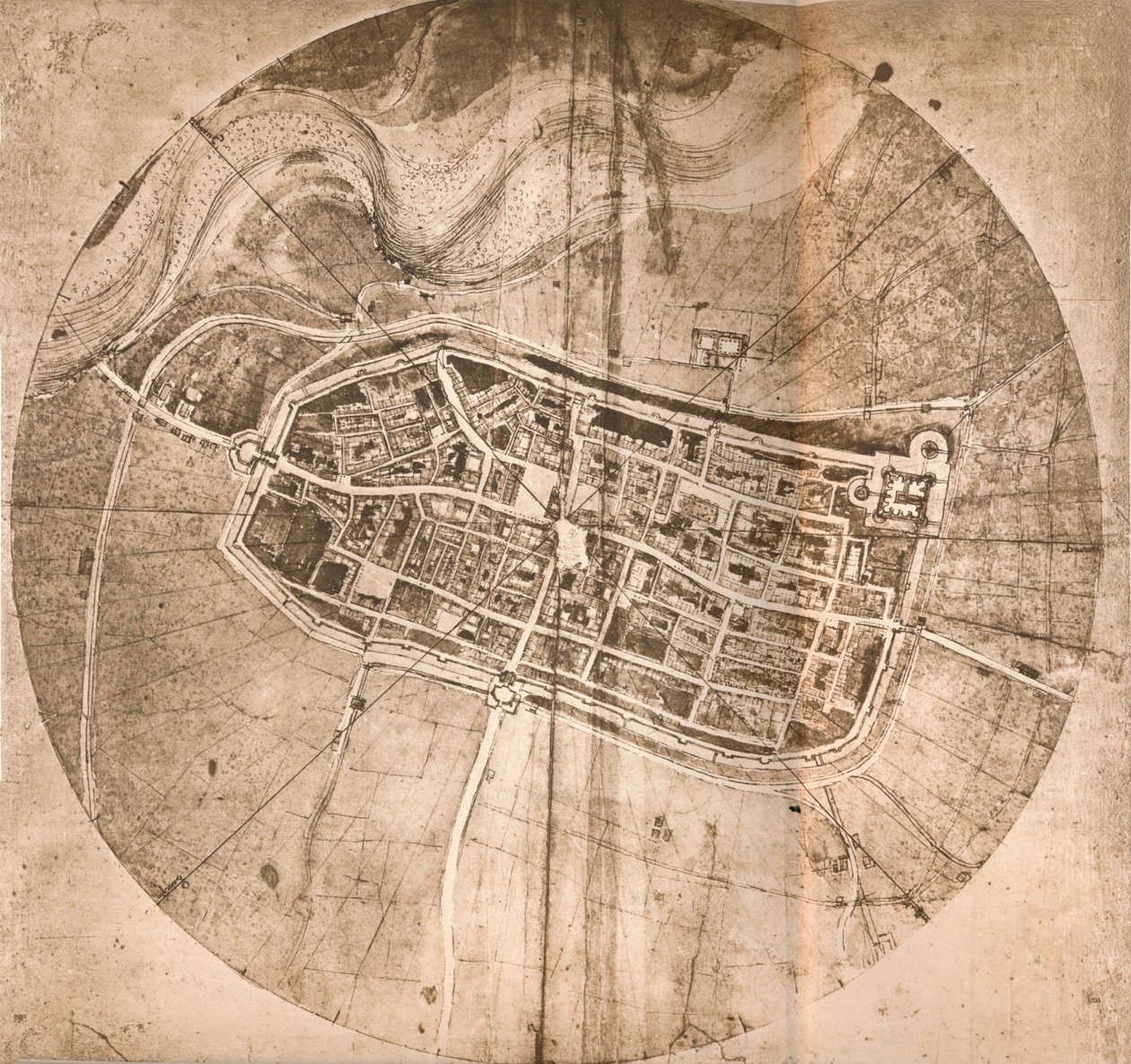 En karta som representerar staden Imola, Italien, c1472-c1519 1883 av Leonardo da Vinci