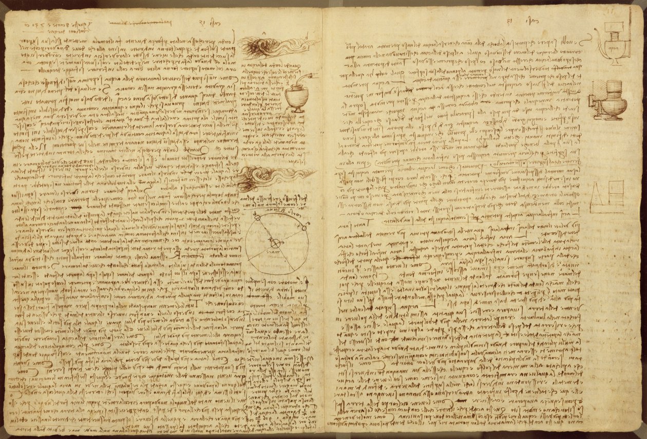 En sida från Codex Leicester, 1508-12 (sepia bläck på linnepapper) av Leonardo da Vinci