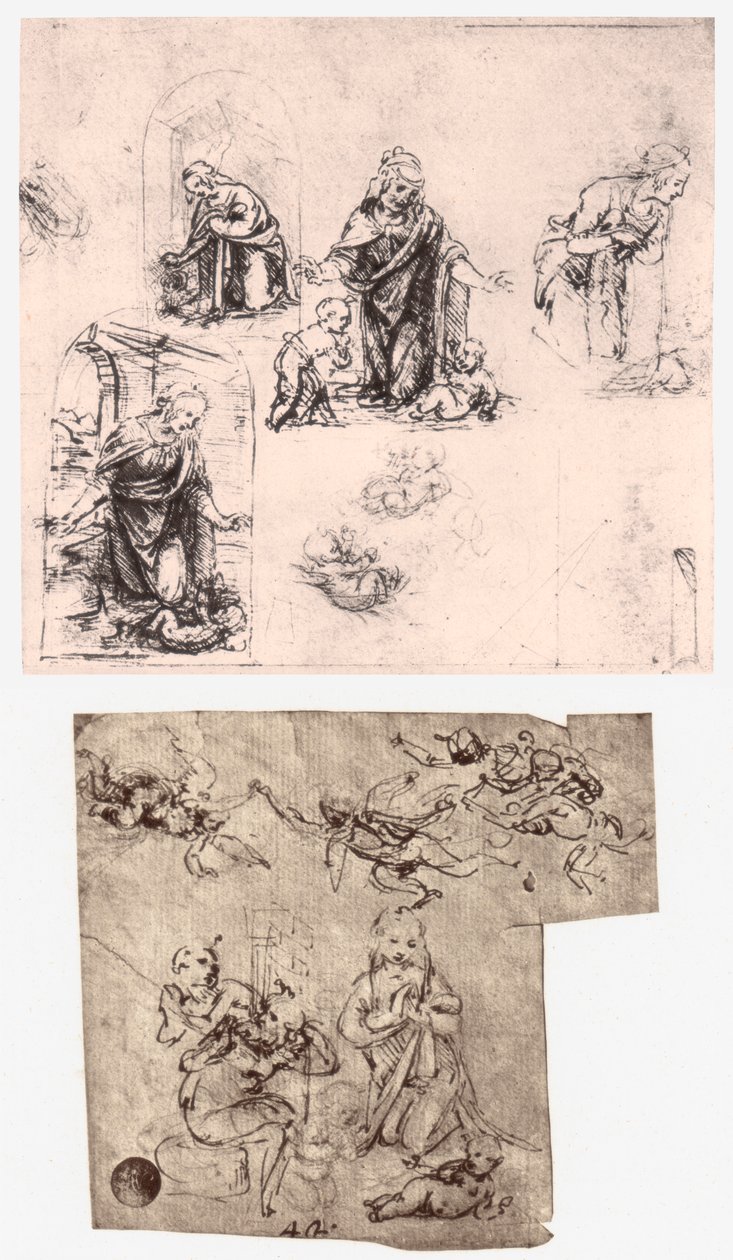 Tillbedjan av barnet, c1483 av Leonardo da Vinci