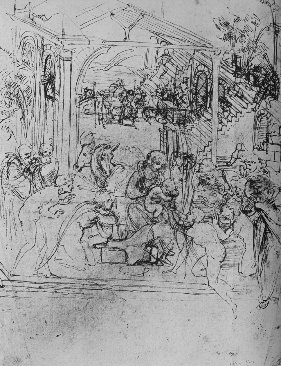 Adoration of the Kings: Composition Sketch, 1478-1481 1945 av Leonardo da Vinci