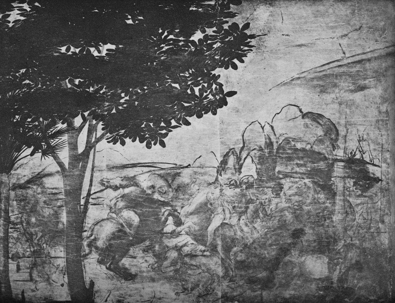 Adoration of the Magi - Slaget om ryttare i fjärran till höger, c1481 1945 av Leonardo da Vinci
