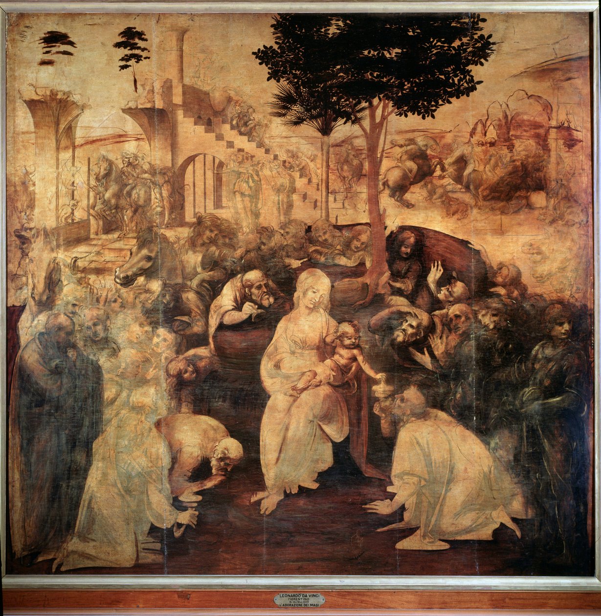 Tillbedjan av Magi - olja på trä av Leonardo da Vinci