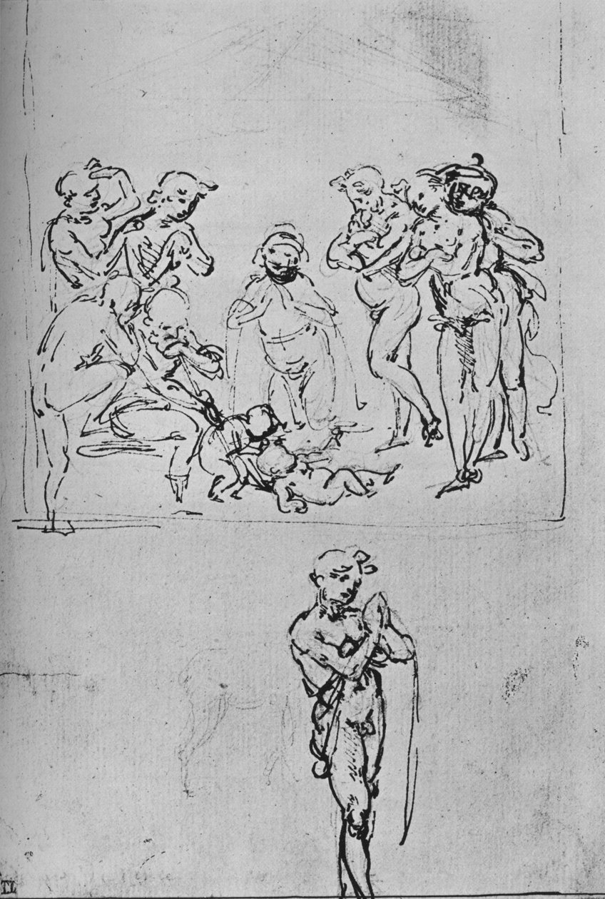 Tillbedjan av herden och separata studier av en herde, c1480 1945 av Leonardo da Vinci