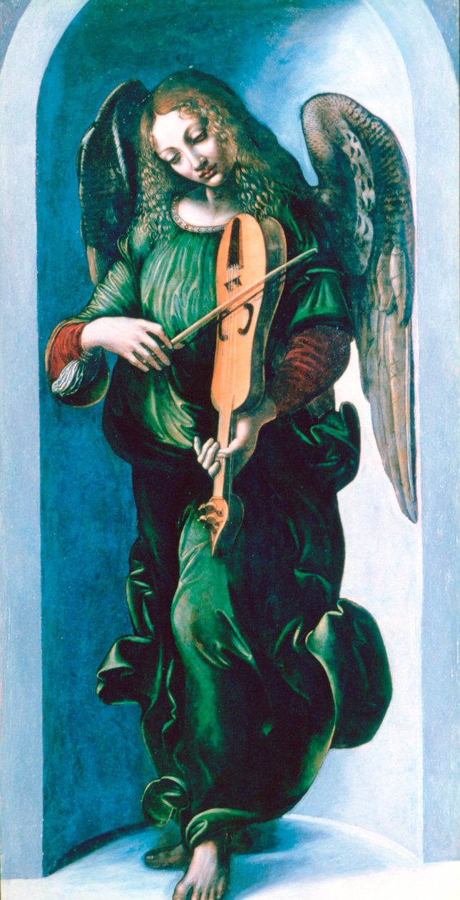 En ängel i grönt med en Vielle, c1500 av Leonardo da Vinci
