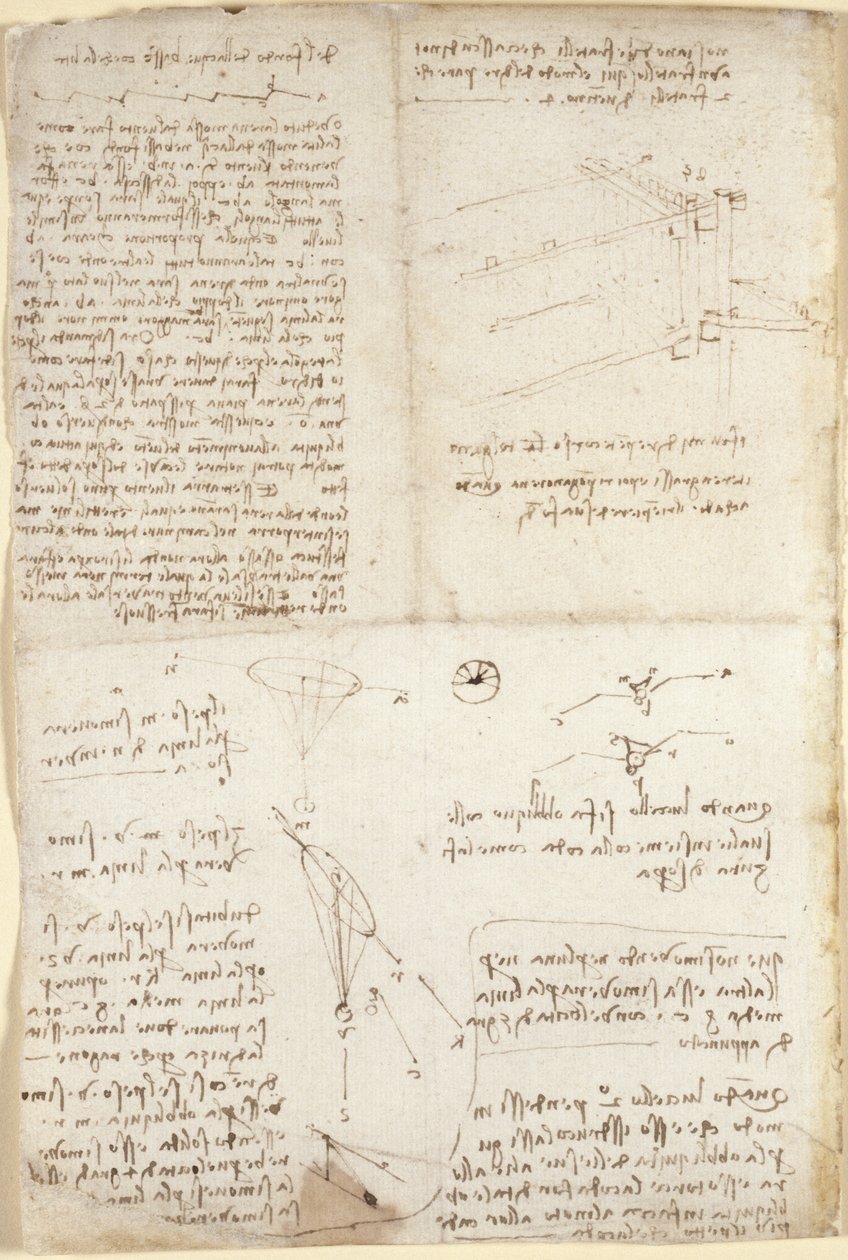 Arundel 263, f.129v, Anteckningar, diagram och skisser från 