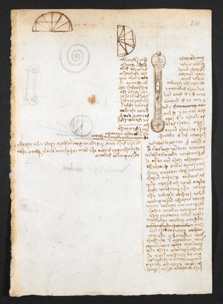 Arundel 263, f.211r Anteckningar, skisser och diagram, från 