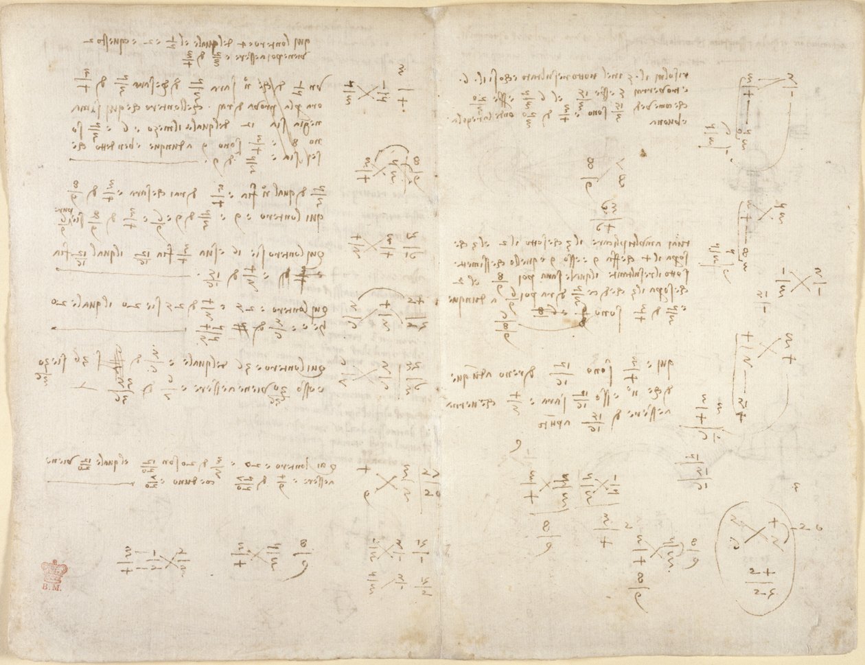 Arundel 263, f.220v, f.221, Anteckningar; matematiska beräkningar, från 