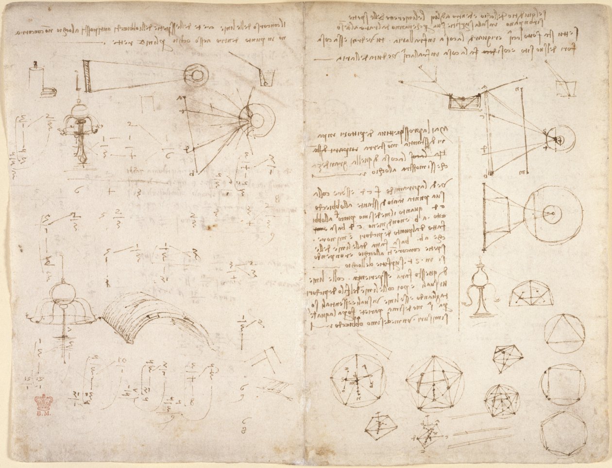 Arundel 263, f.221v, f.220 Anteckningar, diagram och skisser från 