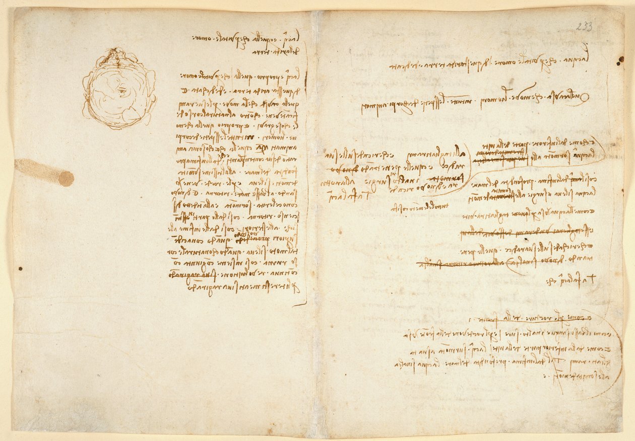 Arundel 263 f.236v, f.233 Anteckningar om vatten; skiss som illustrerar jordklotet, från 