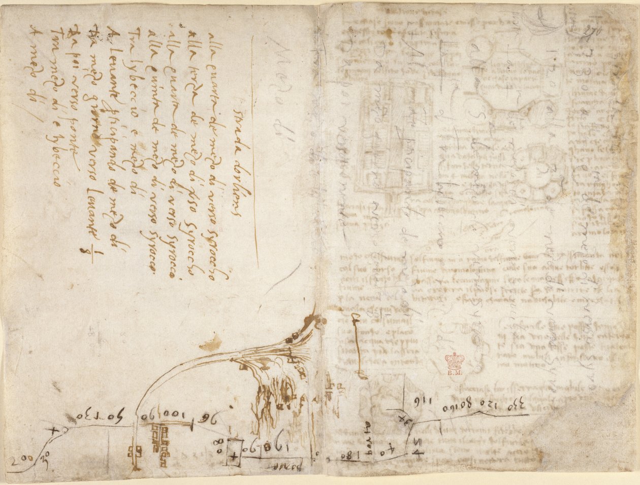 Arundel 263, f.263v, f.270 Anteckning och skiss som beskriver resplanen för 