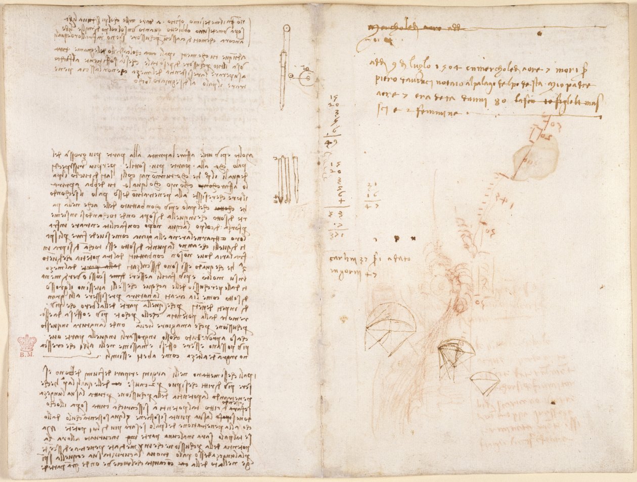 Arundel 263, f.277v, f.272 Anteckningar och skisser om mekanik, från 