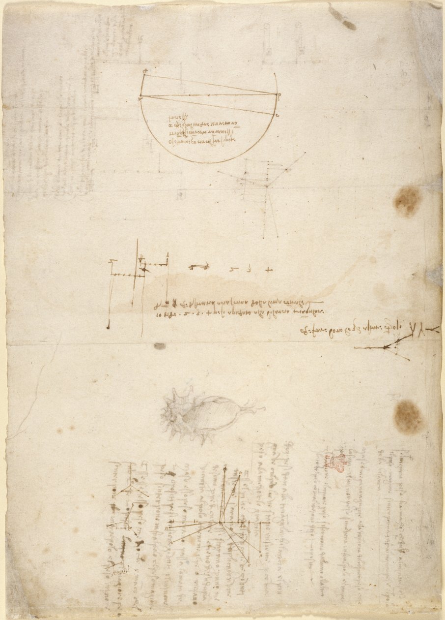 Arundel 263, f.33v Anteckningar och diagram om mekanik, från 
