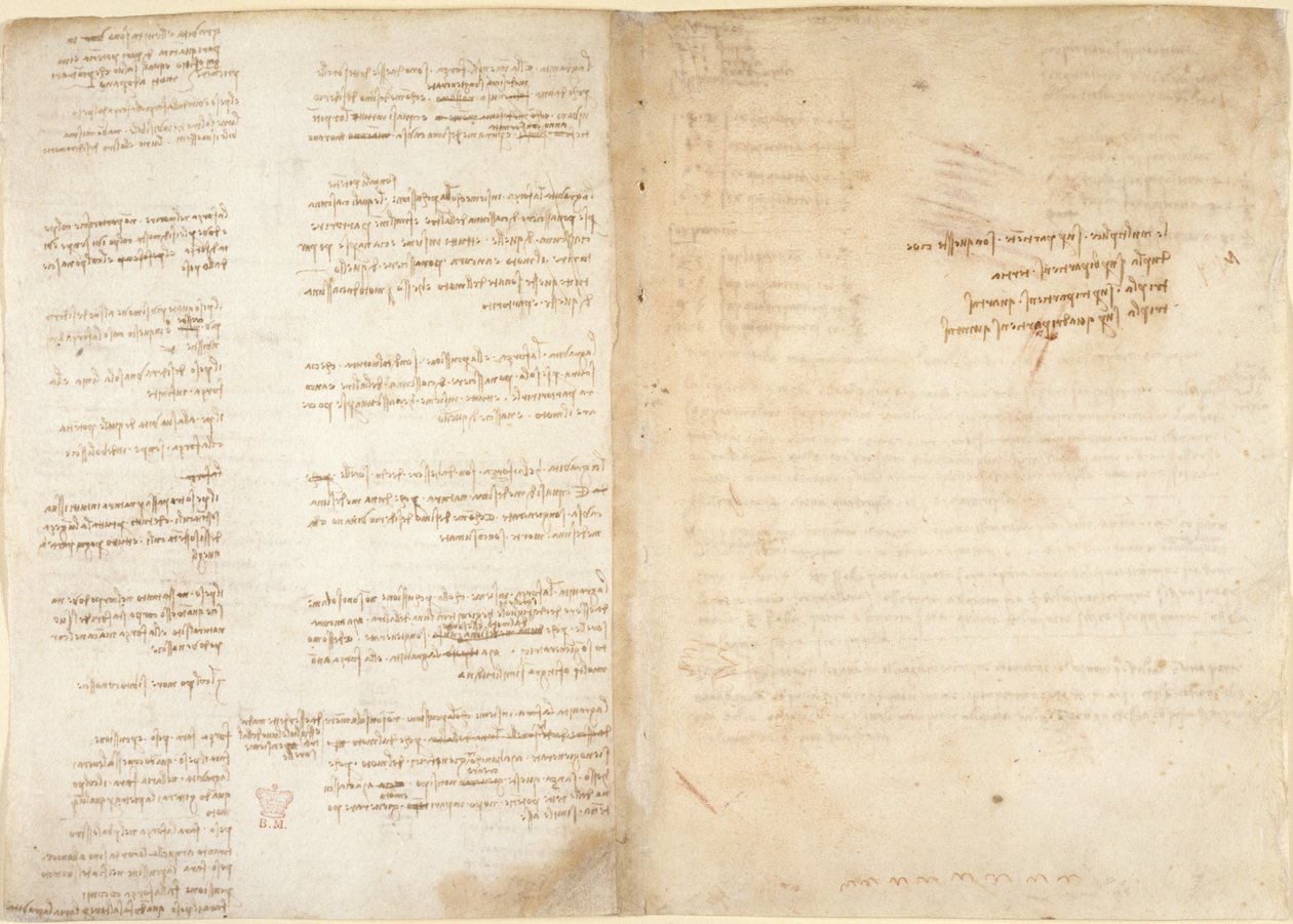 Arundel 263, f.37v, f.38r Anteckningar om mekanik, från 