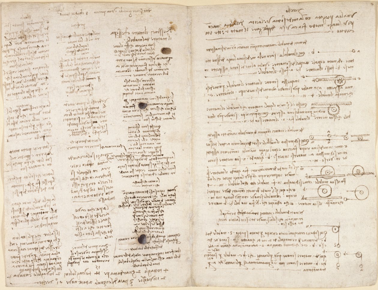 Arundel 263, f.42v, f.43 Korta texter av Leonardos profetior (