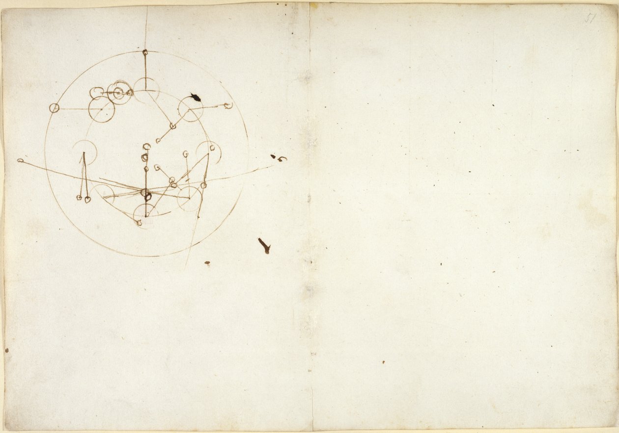 Arundel 263, f.52v, f.51 Diagram över ett hydrauliskt hjul, från 
