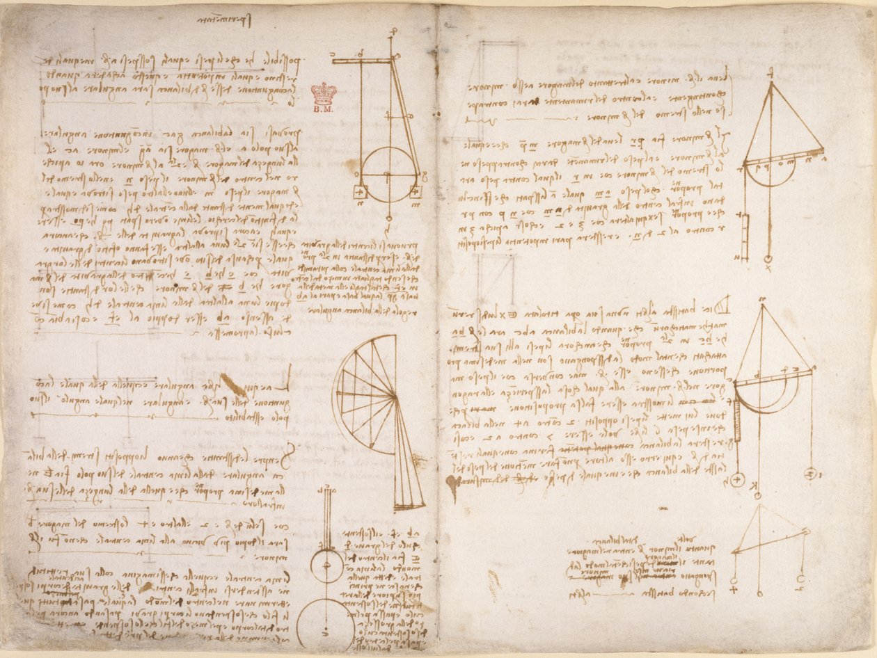 Arundel 263, f.67v, f.66 Anteckningar och diagram om mekanik, från 