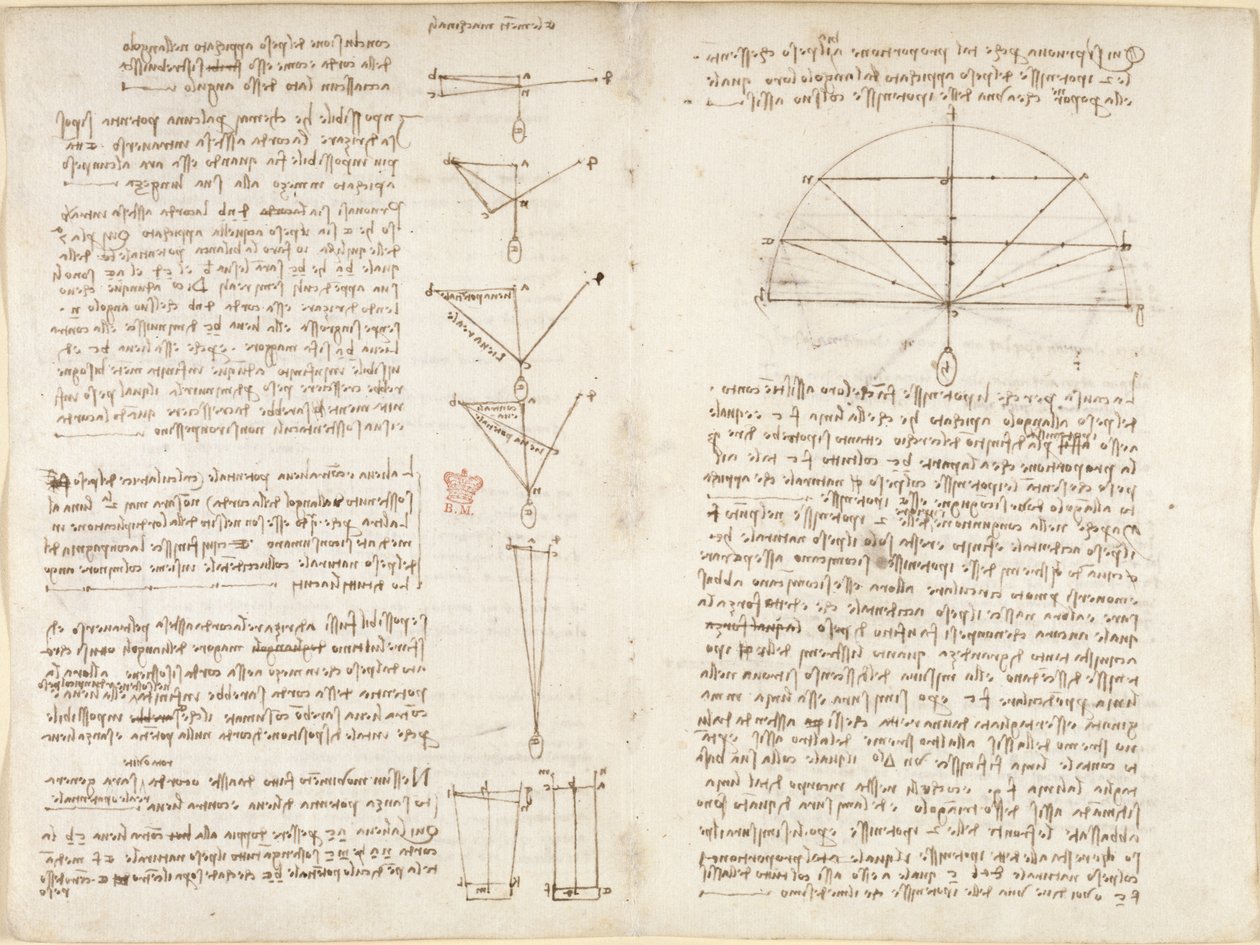 Arundel 263, f.6v, f.9 Anteckningar och diagram om mekanik, med titeln 