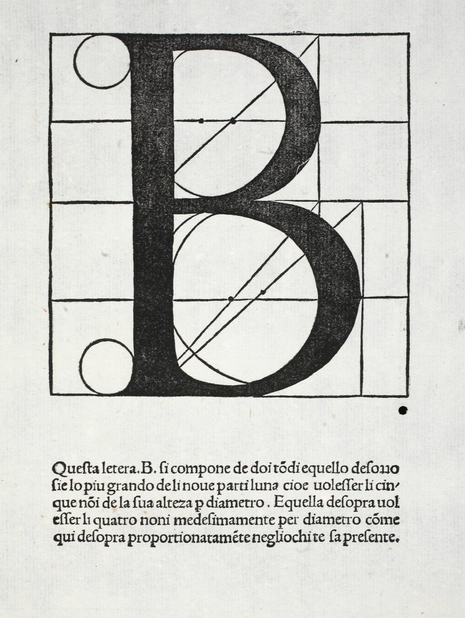 B, illustration från "Divina Proportione" av Luca Pacioli (ca 1445-1517), ursprungligen pub. Venedig, 1509 av Leonardo da Vinci