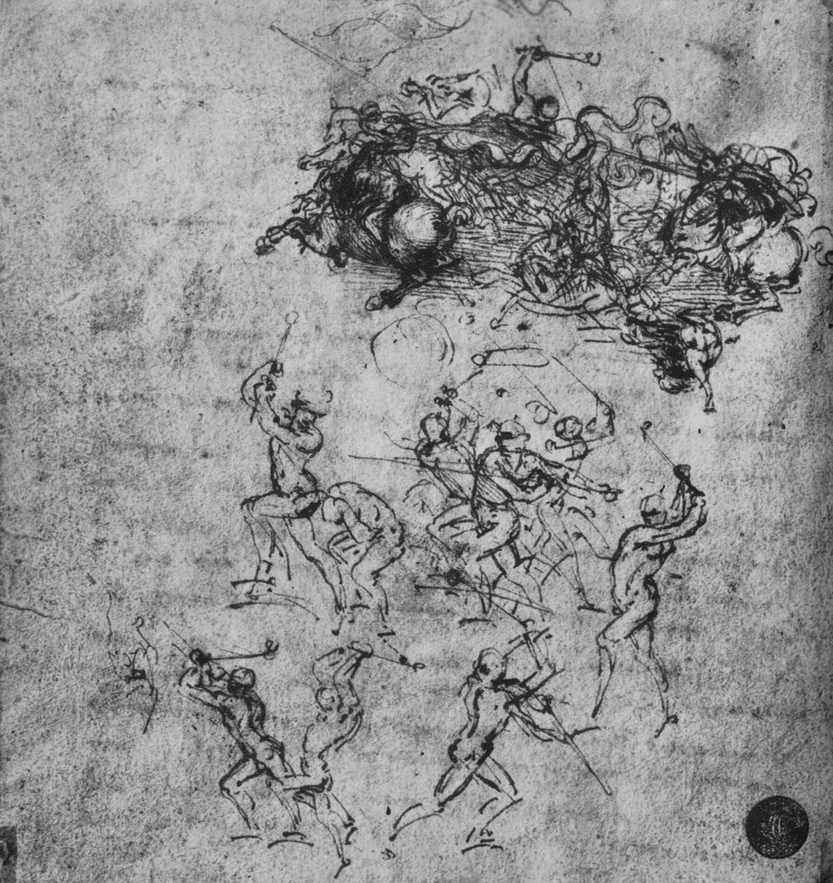 Slaget om ryttare och fotsoldater, c1480 1945 av Leonardo da Vinci