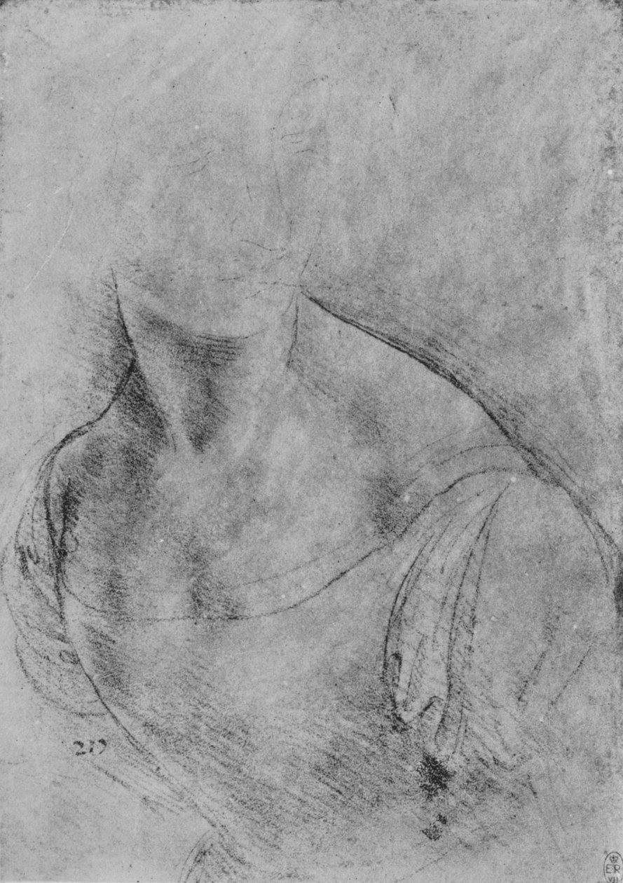 Byst av en kvinna vänd åt vänster, huvudet något indikerat, c1480 1945 av Leonardo da Vinci