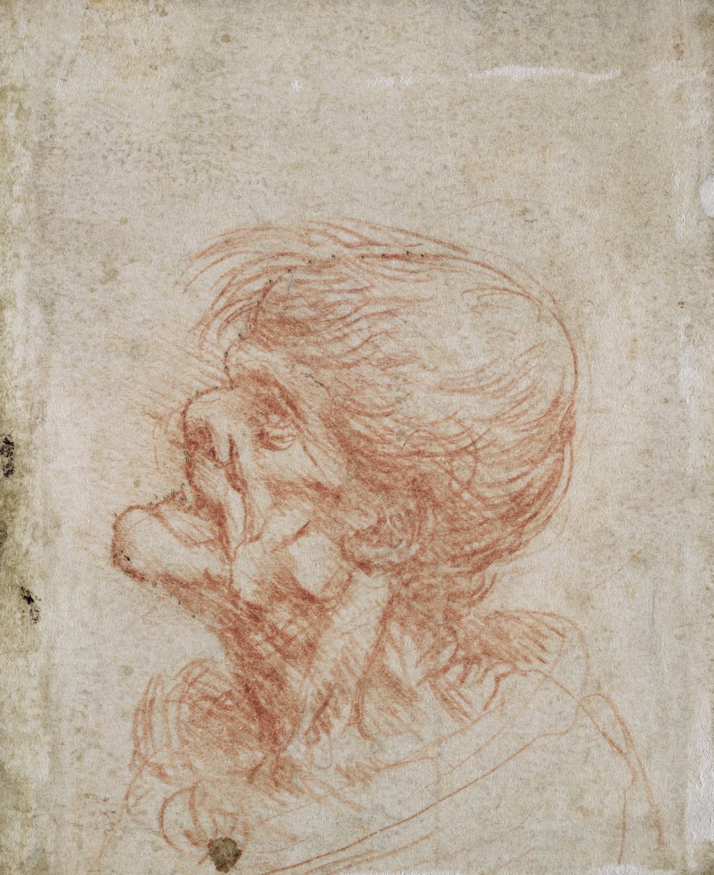 Caricature Head Study of an Old Man, c.1500-05 (röd krita på papper) av Leonardo da Vinci