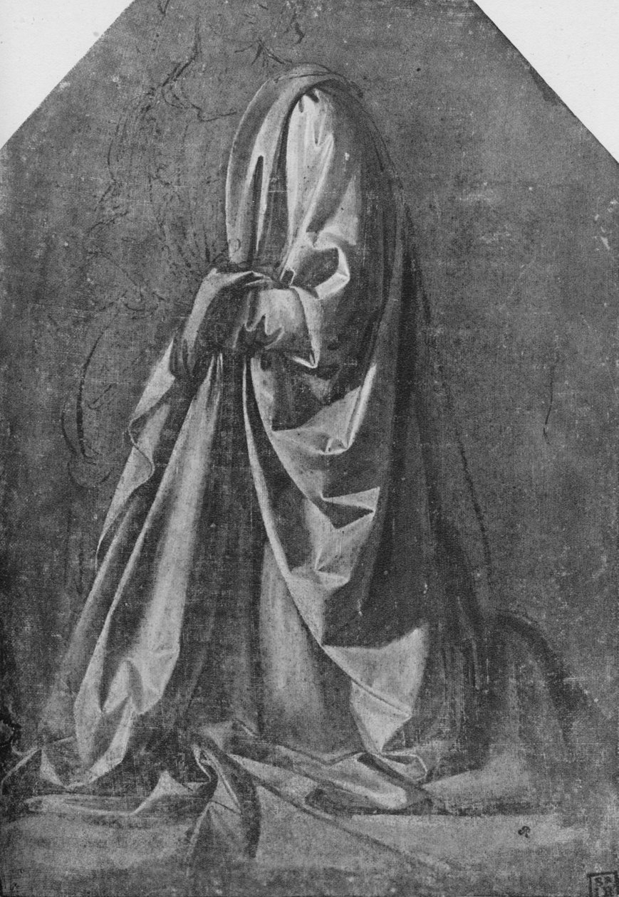 Avgjutning av draperi för en figur som knäböjer till vänster, c1475 1945 av Leonardo da Vinci