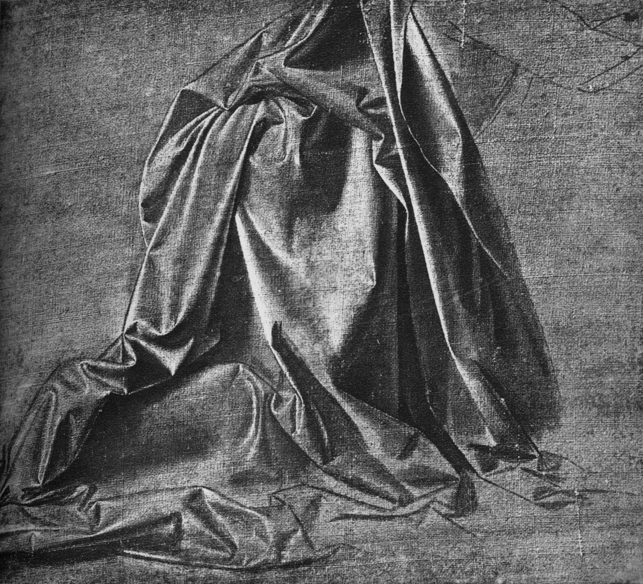 Avgjutning av draperi för en figur som knäböjer till höger, c1470 1945 av Leonardo da Vinci