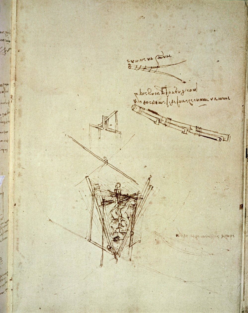 Design för en flygmaskin (penna på papper) av Leonardo da Vinci