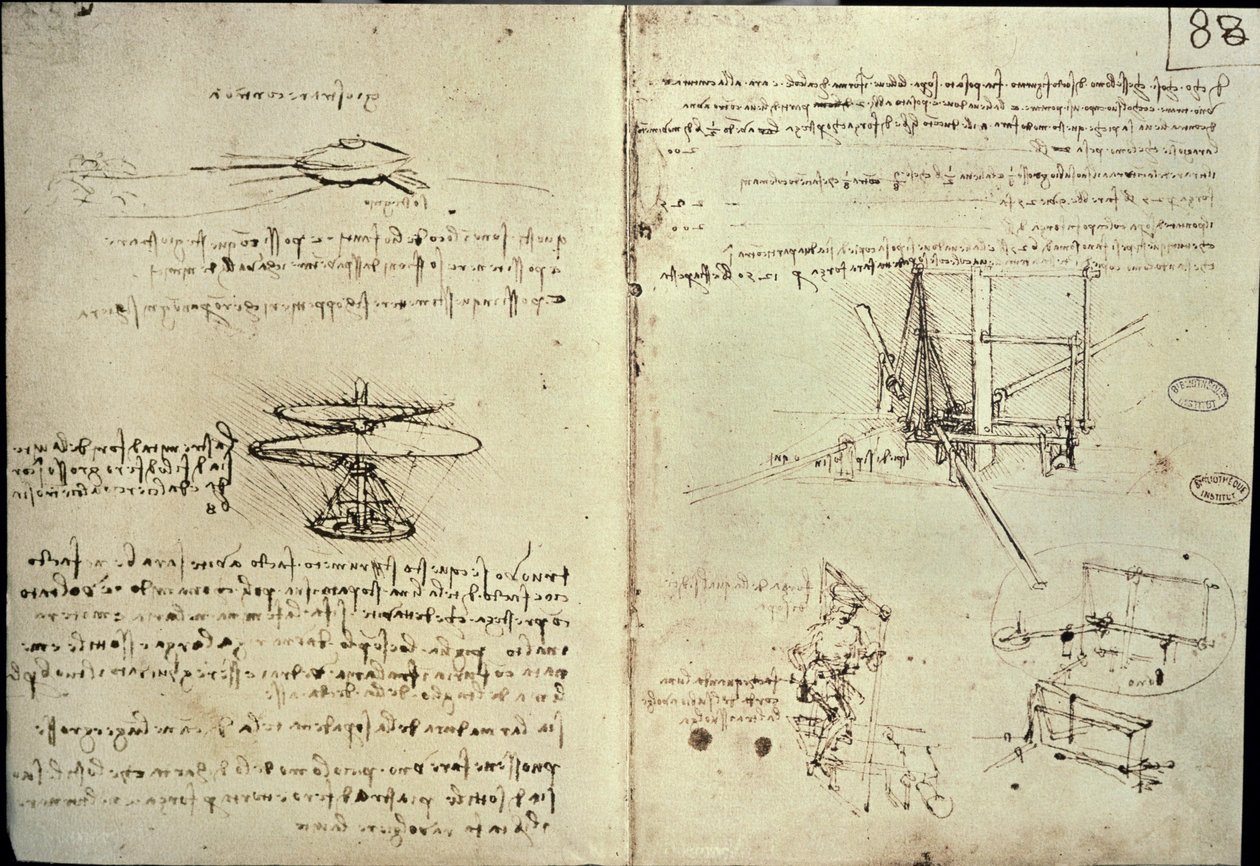 Design för en flygmaskin (penna på papper) av Leonardo da Vinci
