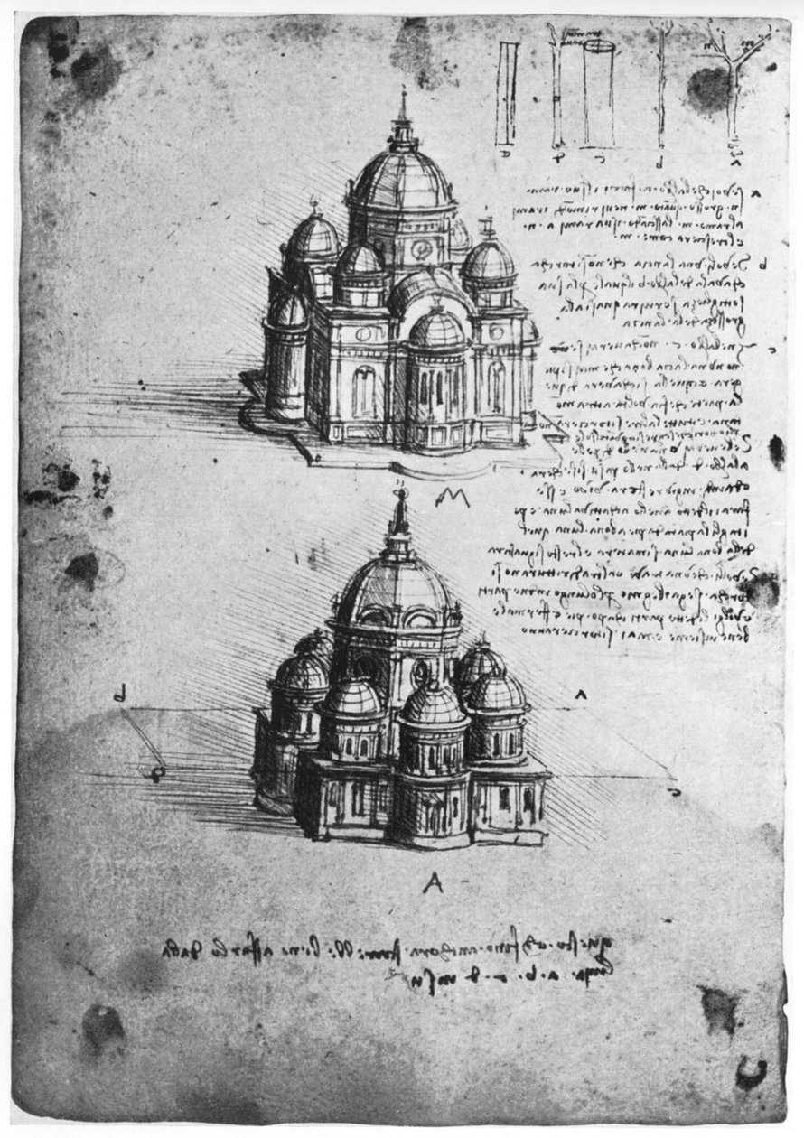 Design för en central kyrka, c1488-1490 1954. av Leonardo da Vinci