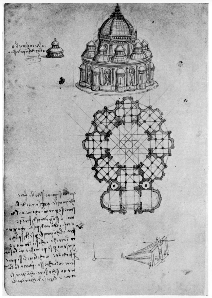 Design för en central kyrka, c1488 1954. av Leonardo da Vinci