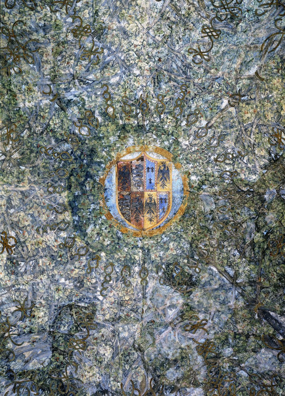 Detalj av det välvda taket på Sala delle Asse med en geometrisk gren pergola design, ca 1498 av Leonardo da Vinci