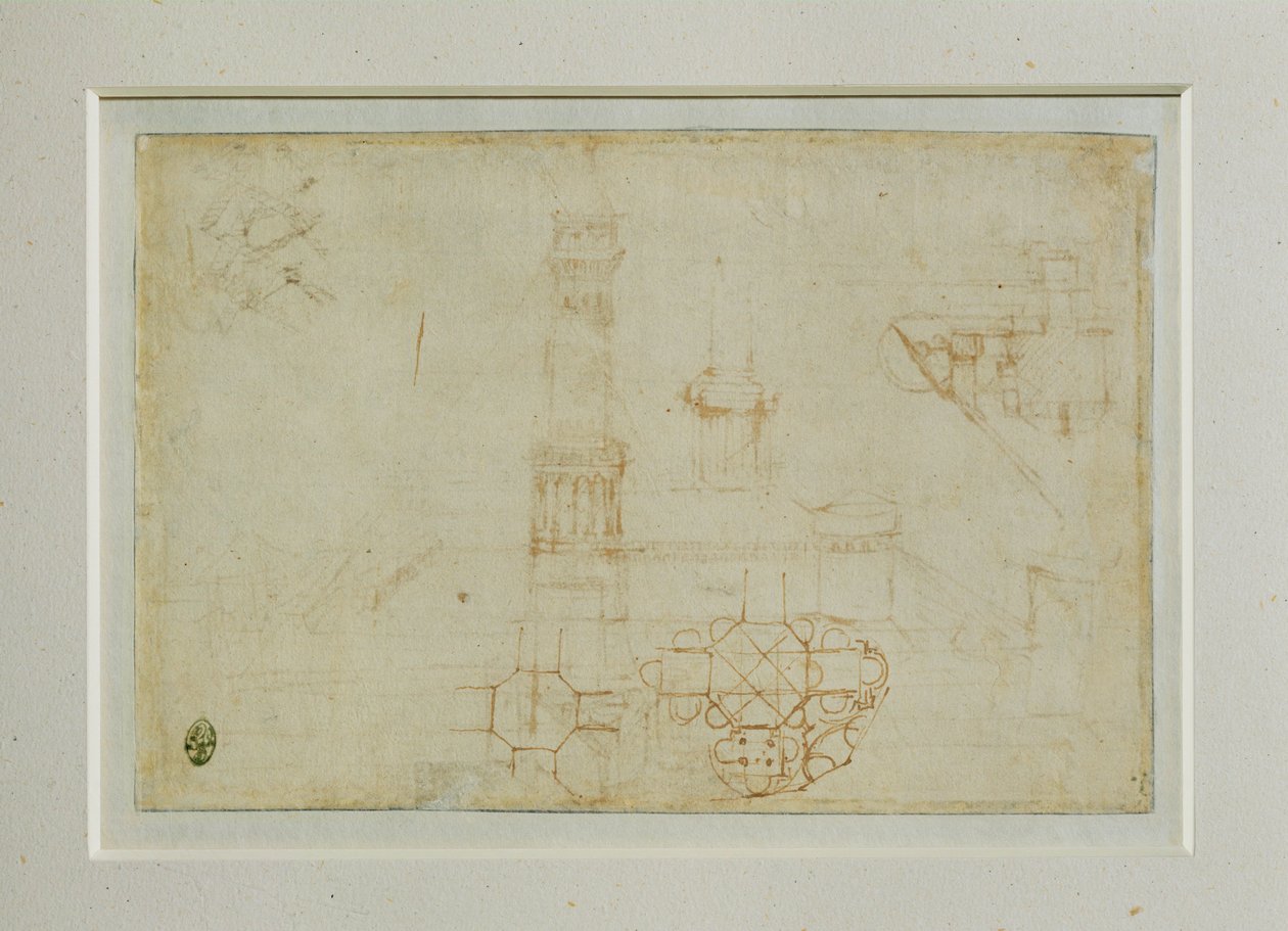 Två studier av en byggnad med en central planlösning ... av Leonardo da Vinci